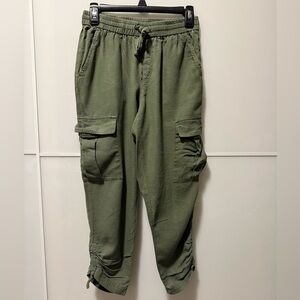 Olive Green Linen Cargo Pants
